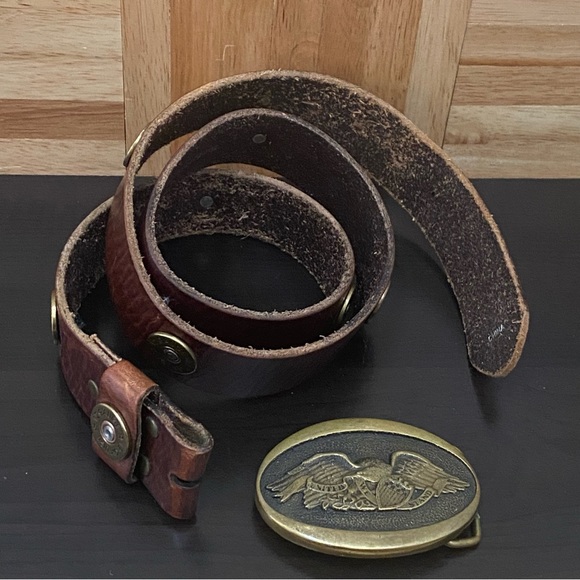 Vintage NOCONA Co. Bullet Stud Leather Belt with Eagle Brass Belt Buckle Size 38 - Picture 3 of 15